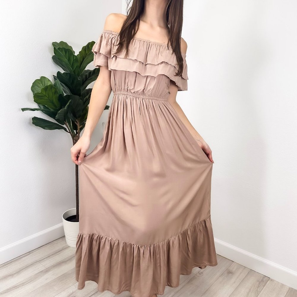 Grecian Ruffle Stretch Maxi Long Dress